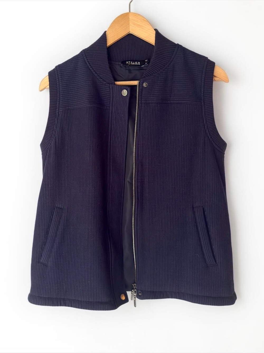 ATELIER by Lyse Spenard Navy Blue Corduroy Lined Vest Women’s Size S